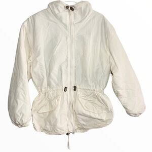 VTG Woolrich Ski Jacket Windbreaker 80s Cinch Waist Pocket Aztec Fleece White S